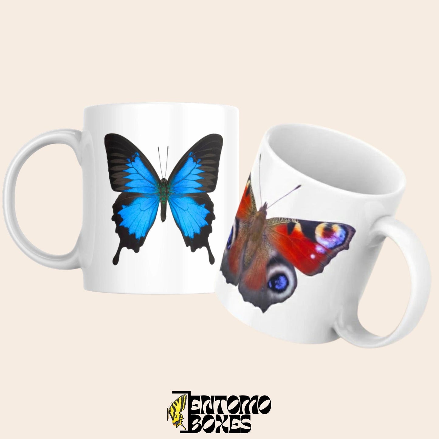 taza de cerámica con mariposas